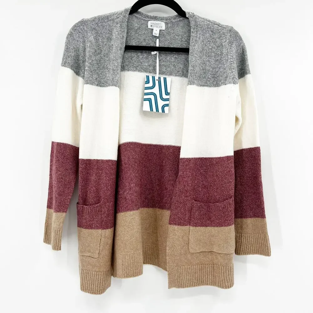 NWT Market and Spruce Multicolor Colorblock Long Sleeve Open Cardigan Sweater XS